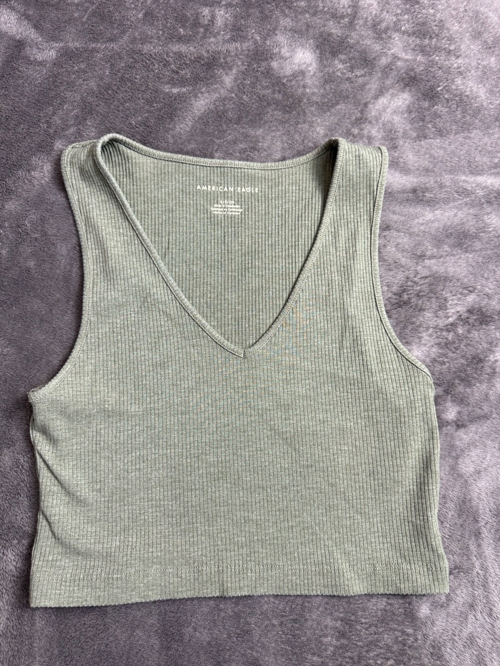 American Eagle Outfitters Sage Green Ribbed V-Neck Tank